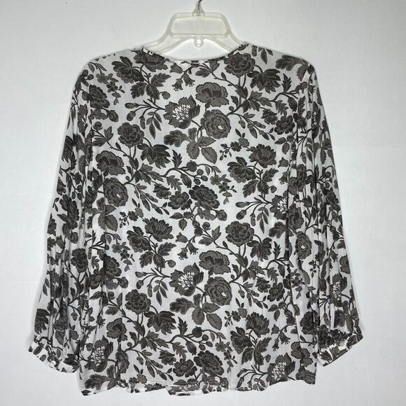 Lucky Brand Blouse M Boho Floral Peasant Top White Lightweight Flowy - Picture 4 of 7